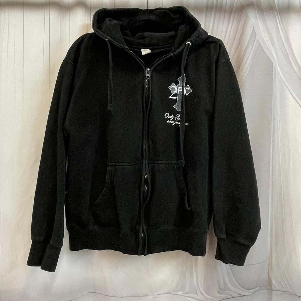 Cotton Heritage 2Pac Zip Hoodie Size L Black Only God Can Judge Me Graphic